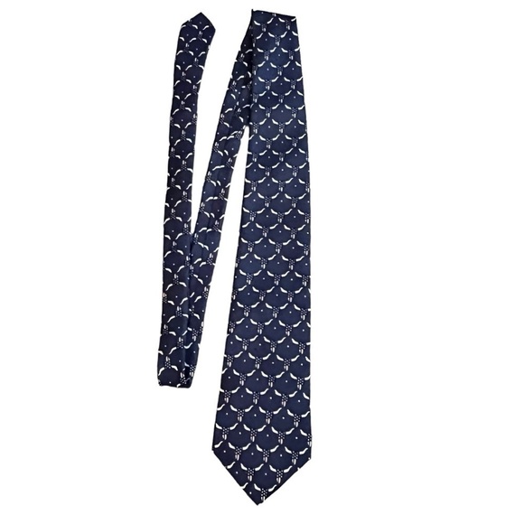 Barry Wells 100% Silk Neck Tie Bullish on America USA Flag Longhorn Print Navy - Picture 5 of 8